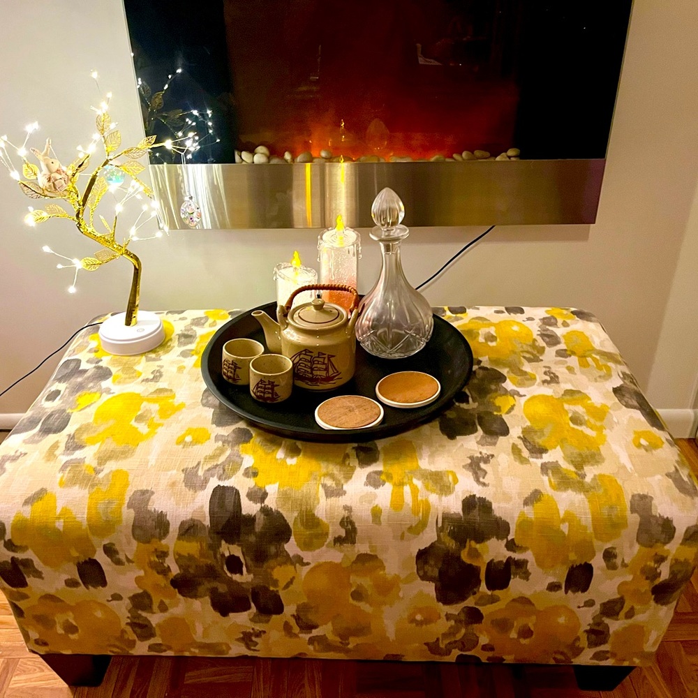 Ellenburg - Yellow and Black Floral Ottoman